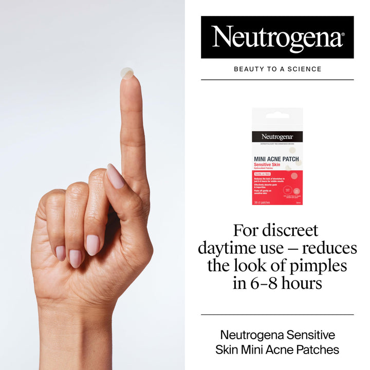 Neutrogena Mini Acne Patches for Sensitive Skin, Small Hydrocolloid Acne Spot Treatment Reduces the Look of Blemishes in 6-8 Hours, Gentle Non-Medicated Blemish Patches, 36 ct