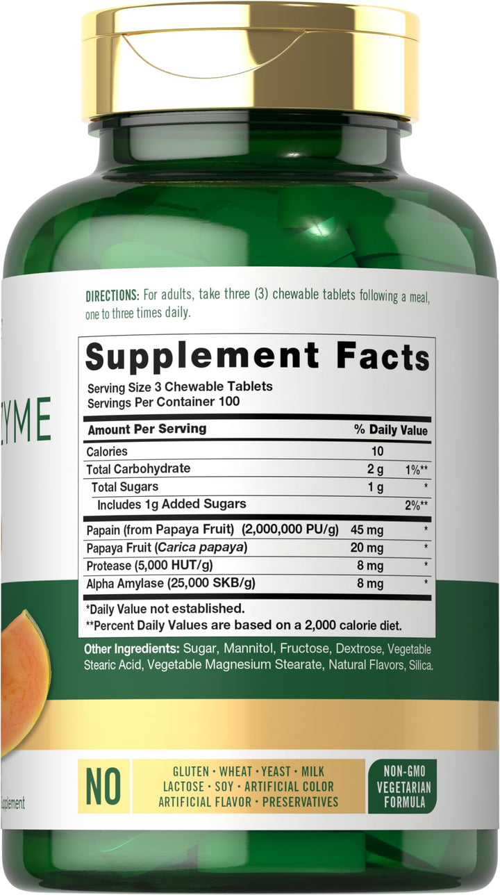 Carlyle Papaya Enzyme Chewable Tablets | Vegetarian, Non-GMO, Gluten Free Formula | Tropical Flavor