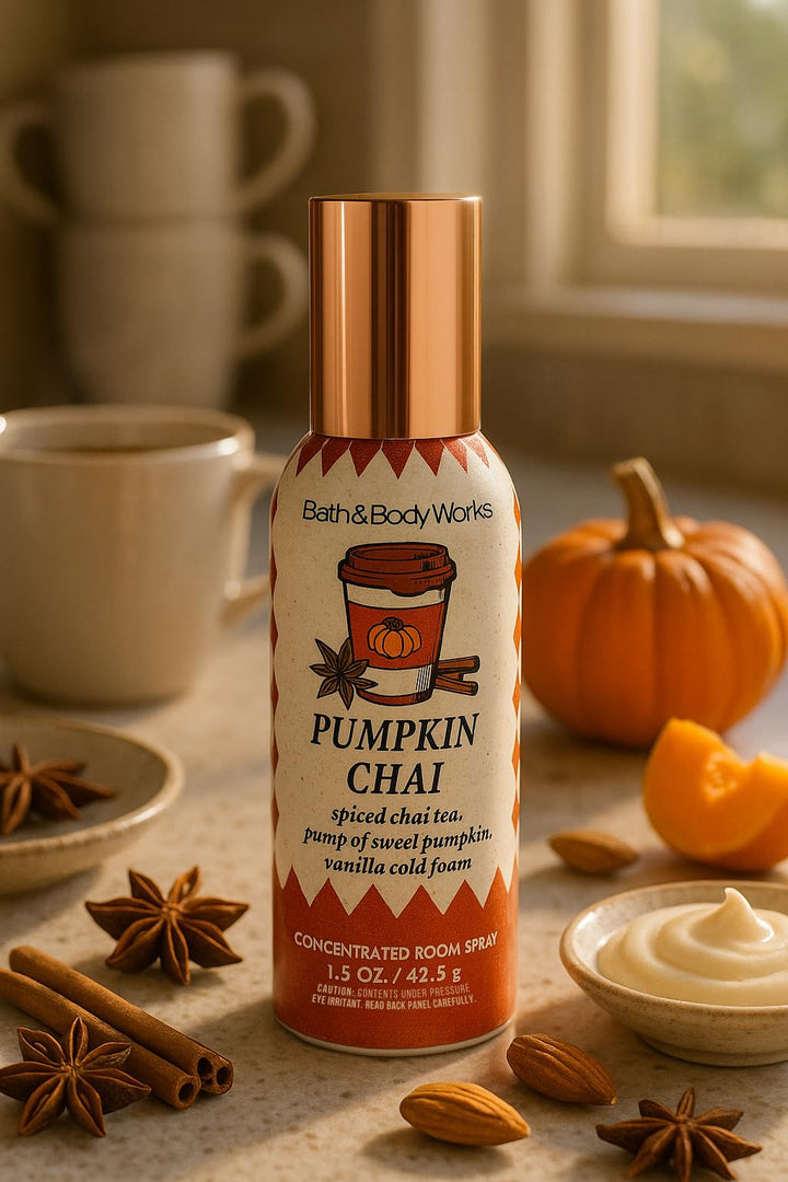 Bath & Body Works Pumpkin Chai Concentrated Room Spray 1.5 oz 42.5 g – Fall Home Fragrance with Spiced Pumpkin, Creamy Vanilla, and Warm Chai