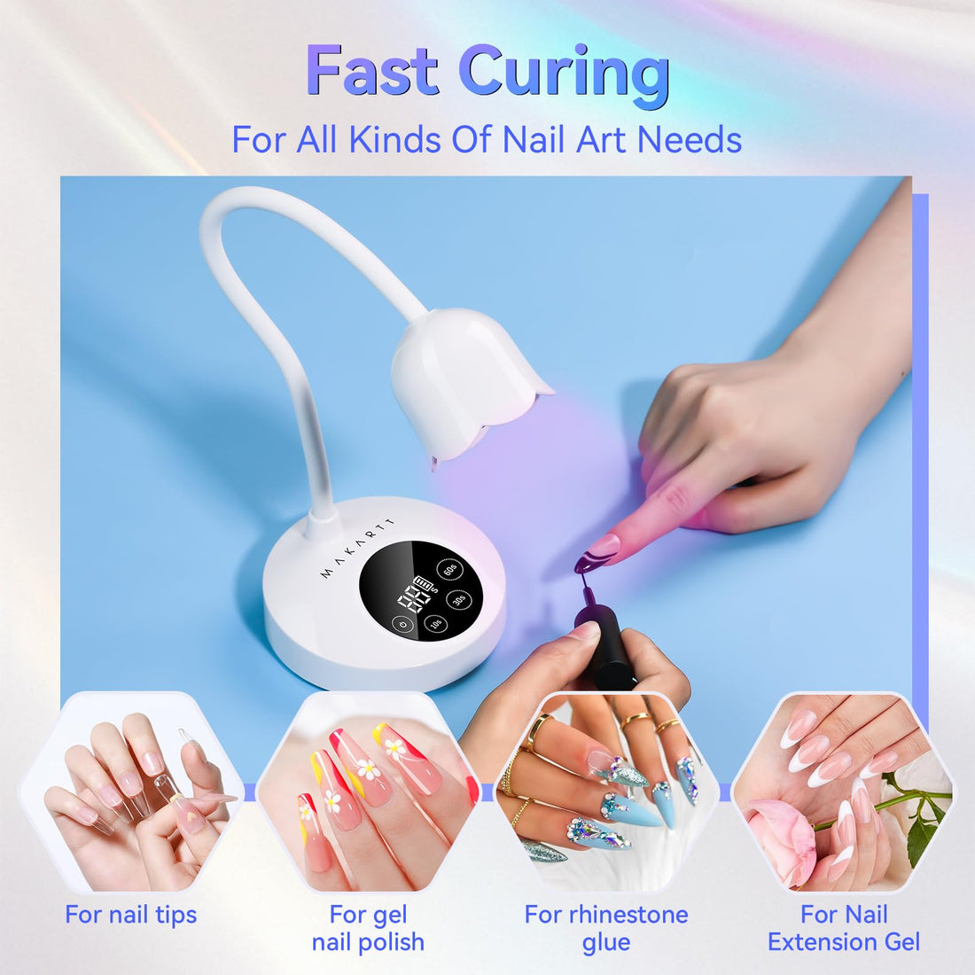 Makartt UV Nail Lamp: Mini UV Light for Gel Nails Polish Luminoza 30W Rechargeable LED Nail Light Nail Dryer with 4 Timers & Auto Sensor, Fast Curing Goosenecks Lamp for Home DIY Manicure