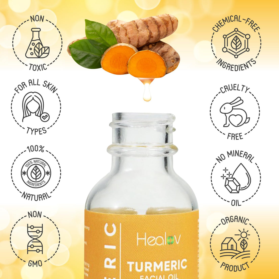 Turmeric Oil for Face & Body - All Natural Turmeric Skin Brightening Oil for Dark Spots - Turmeric Facial Repair Serum Cleanses Skin, Fights Acne, Evens Tone, Heals Scars - Turmeric Serum for All Skin