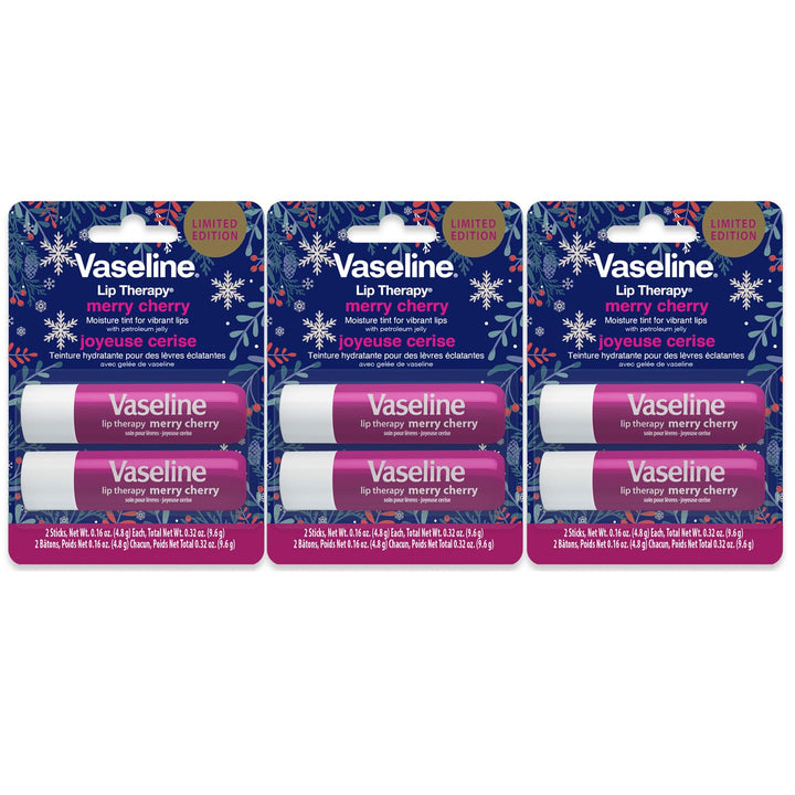 Vaseline Lip Therapy Stick Twin Pack – Merry Cherry Holiday Limited Edition (3-Pack)
