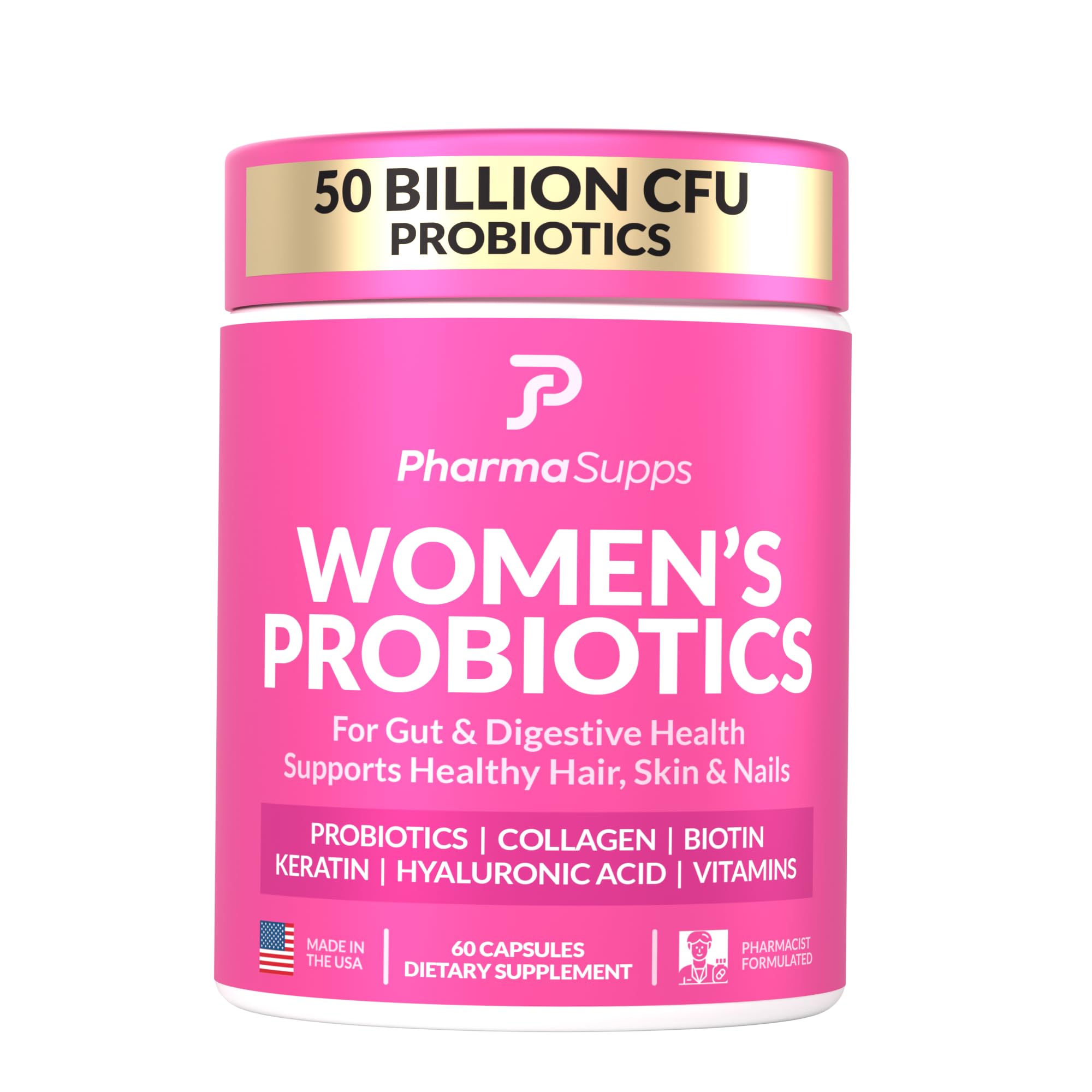 Advanced Women's Probiotics for Gut Health with Hair, Skin, & Nails Vitamins Support - 50 Billion CFU w/Collagen, Biotin & Keratin - Probiotic Supplement for Digestive Health & Bloating Relief.