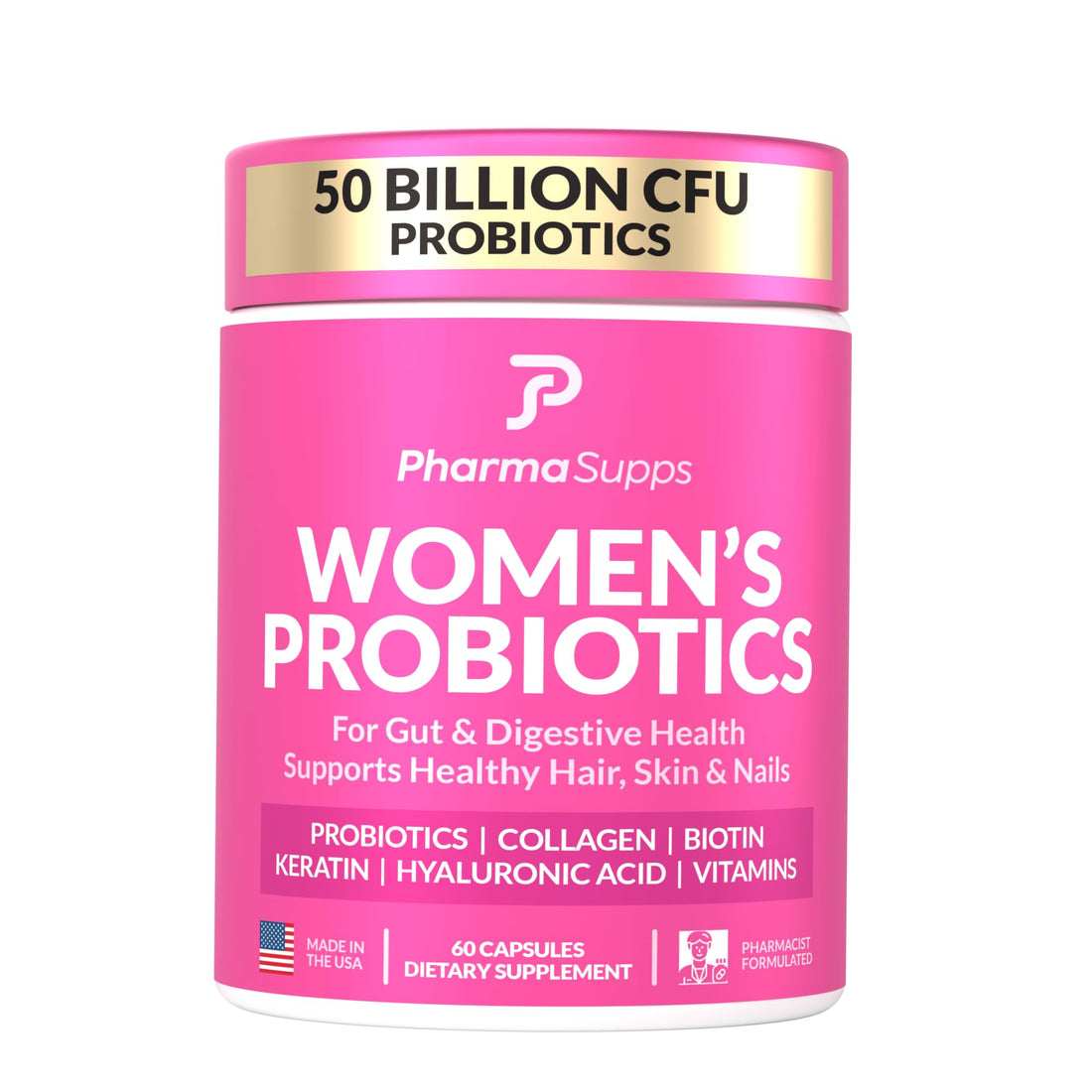 Advanced Women's Probiotics for Gut Health with Hair, Skin, & Nails Vitamins Support - 50 Billion CFU w/Collagen, Biotin & Keratin - Probiotic Supplement for Digestive Health & Bloating Relief.