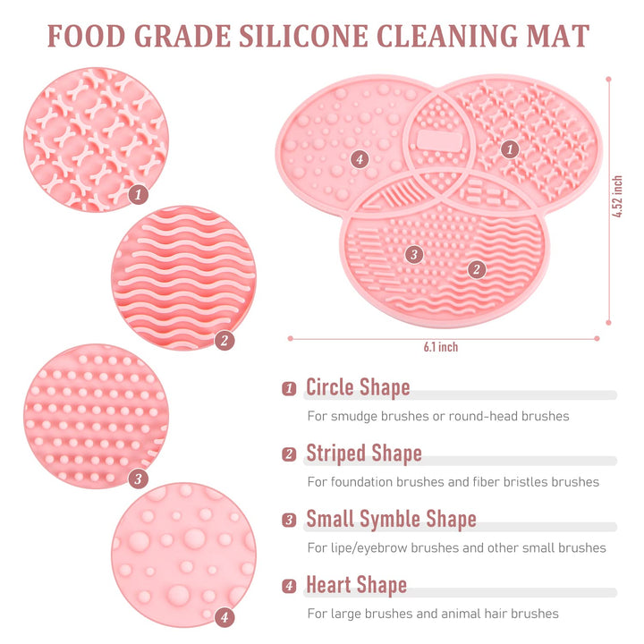 Makeup Brush Cleaner, Diolan Makeup Brush Organizer & Makeup Brush Cleaning mat - Silicon Makeup Cleaner Pad (Pink) - Makeup Brush Drying Rack Brush Holder (28 Holes Mix Size, Black)