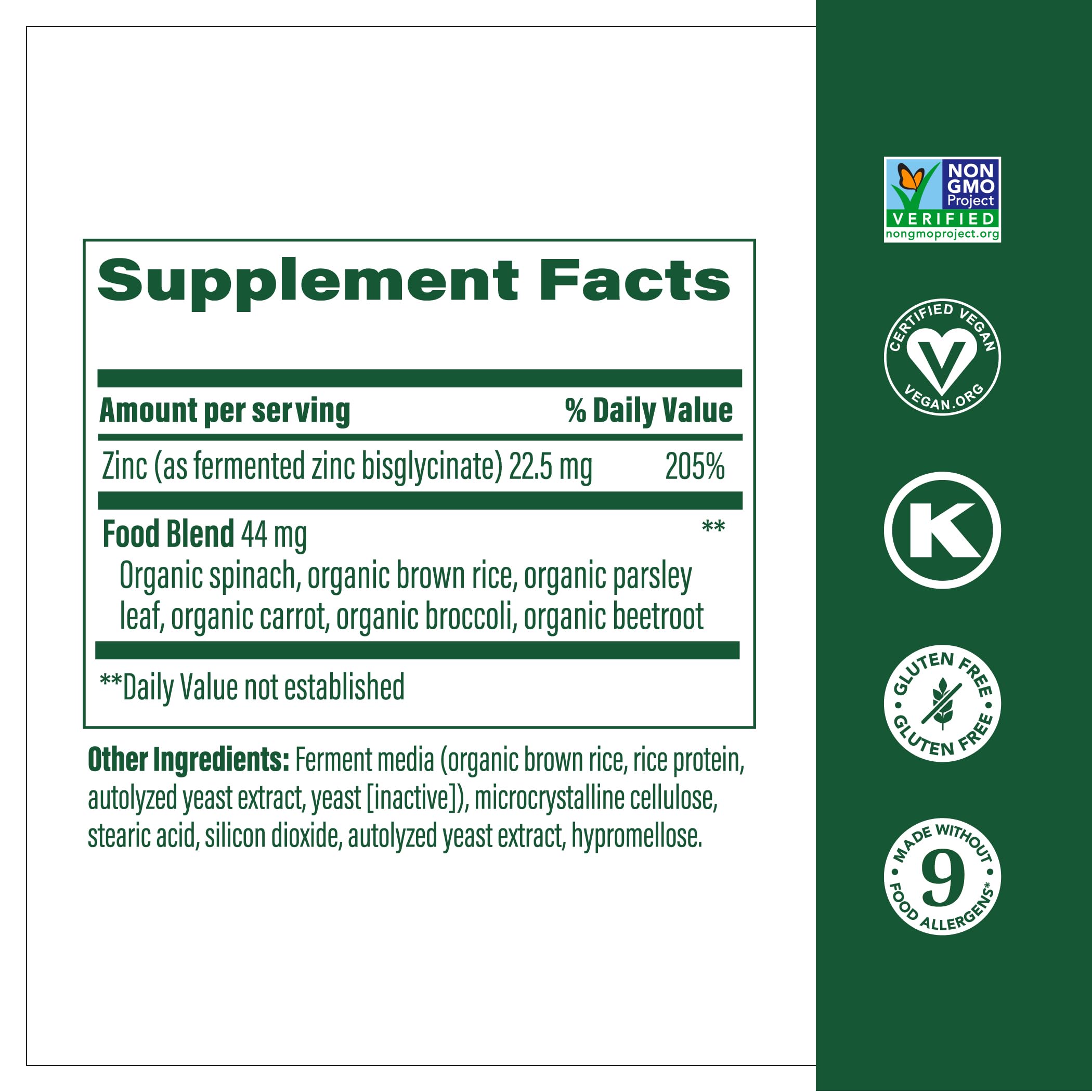 MegaFood Zinc Supplements - Vegan Immune Support Supplement with 22.5 mg High Potency Fermented Zinc - Made with Real Food - Gluten-Free, Kosher - 120 Tablets, 120 Servings
