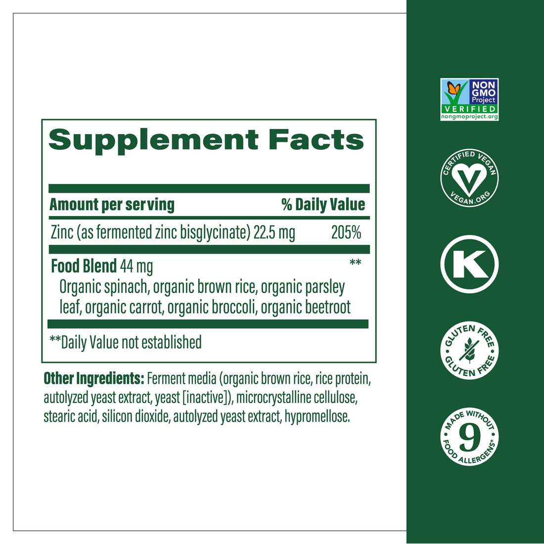 MegaFood Zinc Supplements - Vegan Immune Support Supplement with 22.5 mg High Potency Fermented Zinc - Made with Real Food - Gluten-Free, Kosher - 120 Tablets, 120 Servings