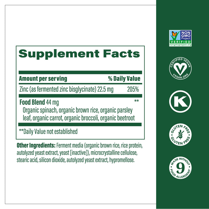 MegaFood Zinc Supplements - Vegan Immune Support Supplement with 22.5 mg High Potency Fermented Zinc - Made with Real Food - Gluten-Free, Kosher - 120 Tablets, 120 Servings