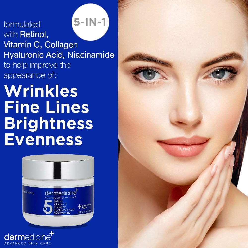 5 in 1 Retinol, Vitamin C, Collagen, Hyaluronic Acid and Niacinamide | Potent Face Cream which May Help Improve Appearance of Fine Lines and Wrinkles and Reduce Appearance of Dark Spots | 2 oz / 60 g