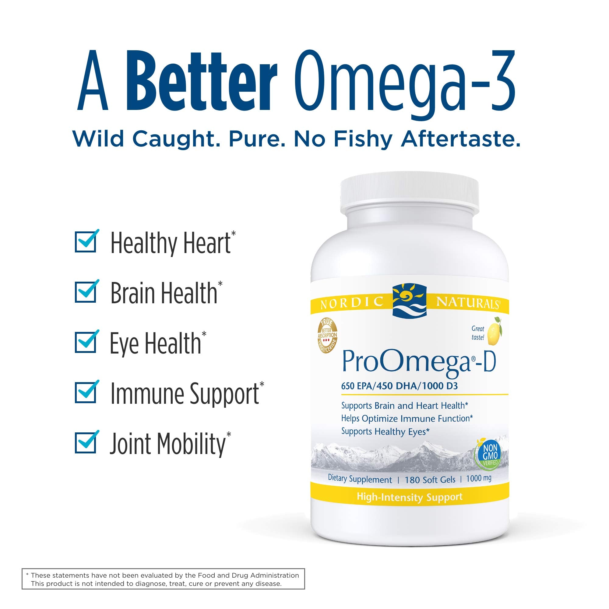 Nordic Naturals ProOmega-D, Lemon Flavor - 180 Soft Gels - 1280 mg Omega-3 + 1000 IU D3 - High-Potency Fish Oil - EPA & DHA - Brain, Eye, Heart, & Immune Health - Non-GMO - 90 Servings