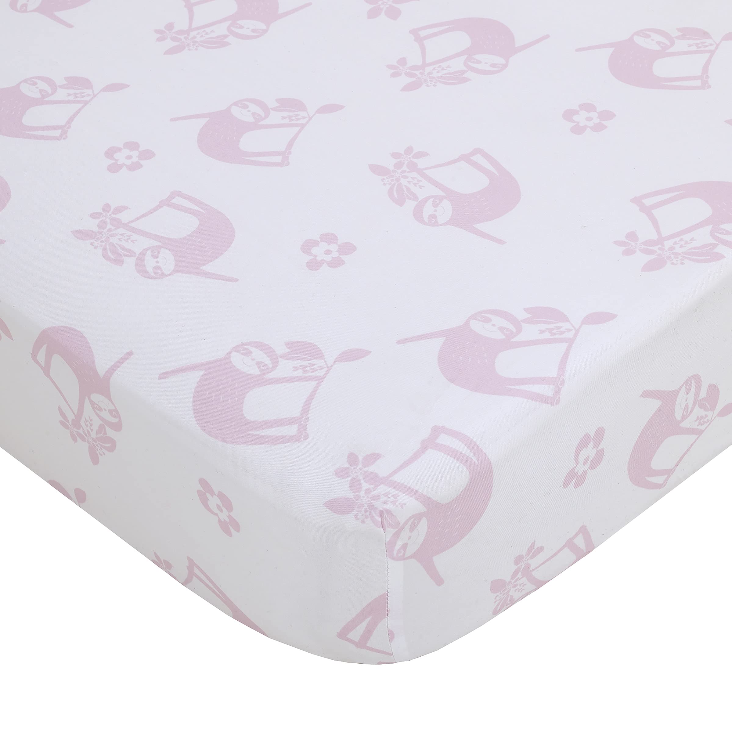 NoJo Little Love Tropical Garden Pink, Green, and White Jungle Animal 3 Piece Nursery Crib Bedding Set - Comforter, Fitted Crib Sheet, and Crib Skirt