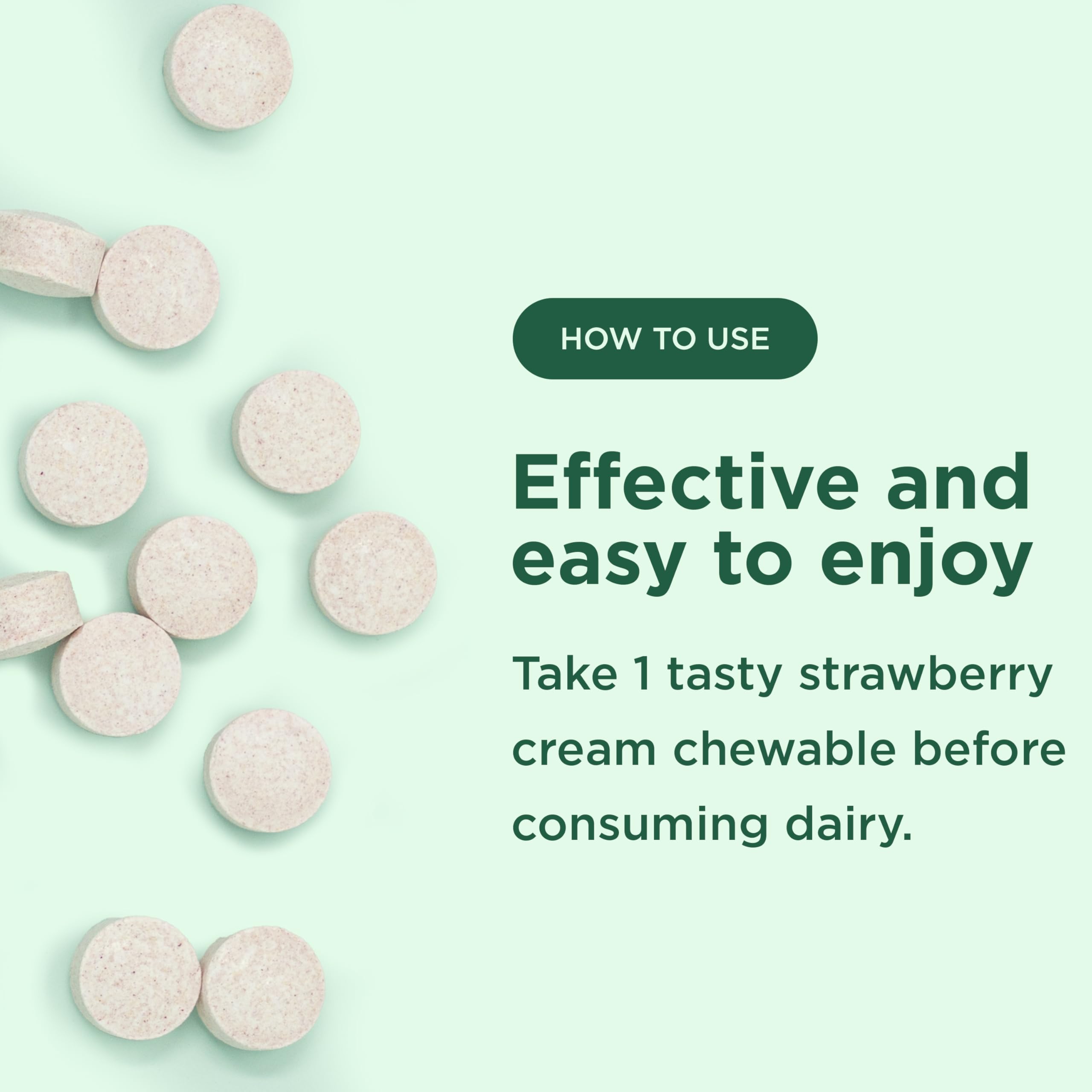 Fast Acting Dairy Relief Chewables - Natural Lactase Enzyme 9000 FCC - Say Goodbye to Dairy Discomfort - Dairy Pills for Lactose Intolerance Pills Chewable - Delicious Strawberry Cream Flavor - 30ct