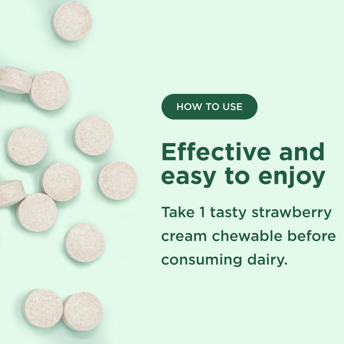 Fast Acting Dairy Relief Chewables - Natural Lactase Enzyme 9000 FCC - Say Goodbye to Dairy Discomfort - Dairy Pills for Lactose Intolerance Pills Chewable - Delicious Strawberry Cream Flavor - 30ct