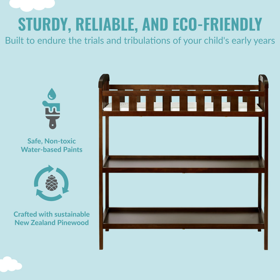 Dream On Me Emily Changing Table In Espresso, Comes With 1 Changing Pad, Features Two Shelves, Portable Changing Station, Made Of Sustainable New Zealand Pinewood