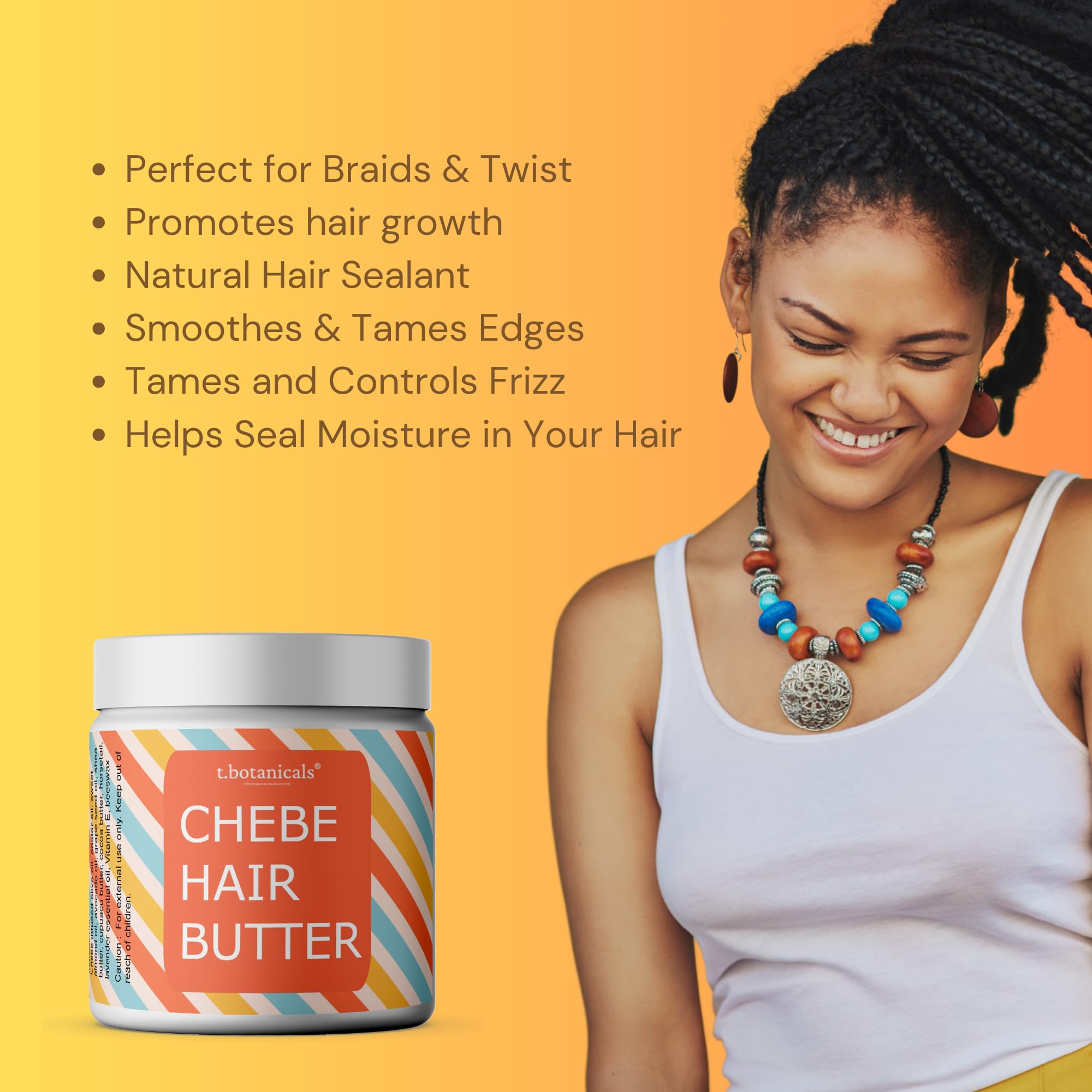 t.botanicals Chebe Butter for Hair Growth Hair Thickening Prevent Hair Loss Reduce Breakage and Split Ends Serum to Moisturize Dry Hair (Unscented, 8 oz.)