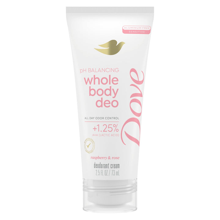 Dove Whole Body Deodorant Aluminum Free pH Balancing Cream Raspberry & Rose for 72h Odor Control 2.5 Oz