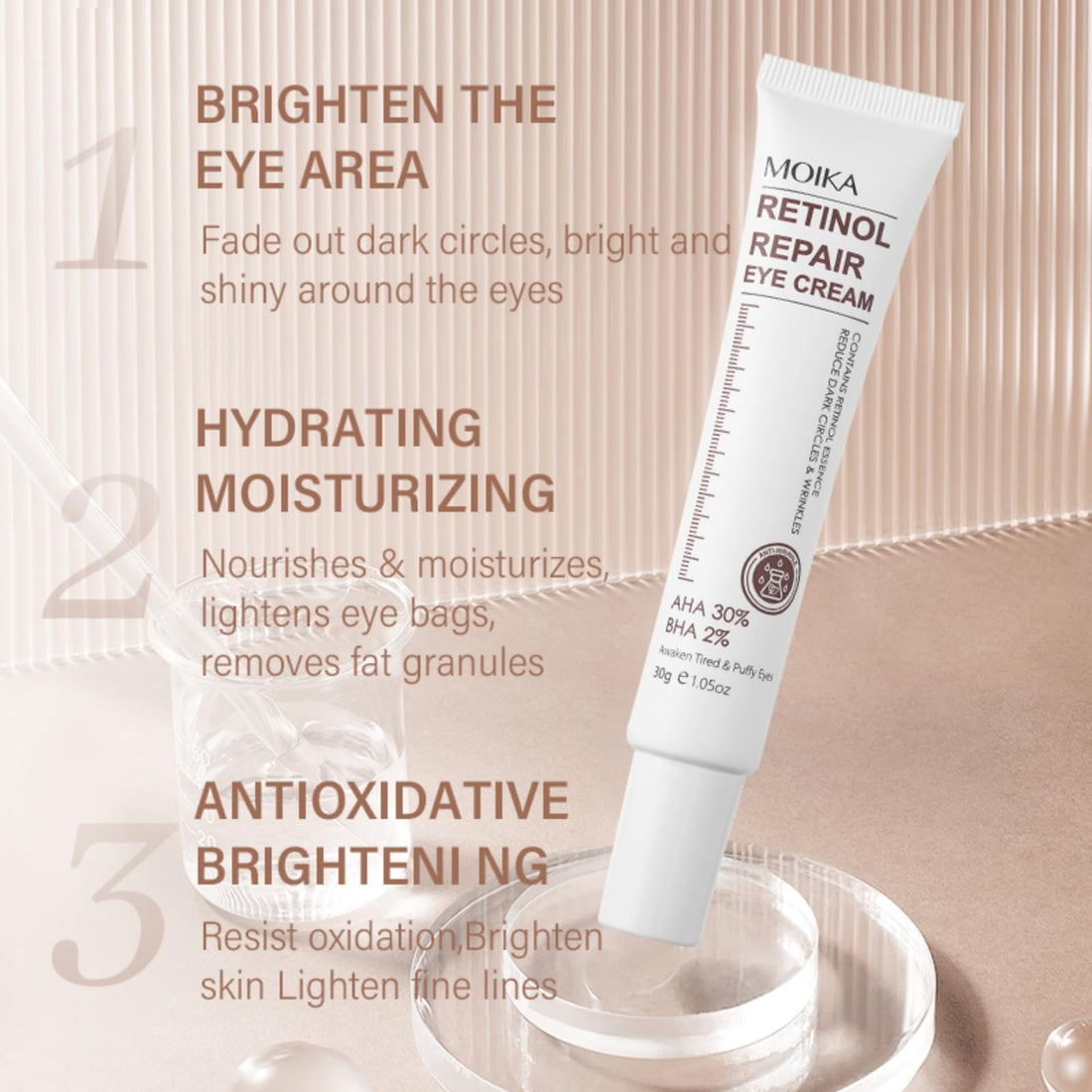 Retinol Repair Eye Cream, Daily Anti-Aging Wrinkle Cream with Retinol to Reduces Fine Lines, Dark Circles, Eye Bags & Puffiness and Brighten Skin, 1.5 oz (1PCS)
