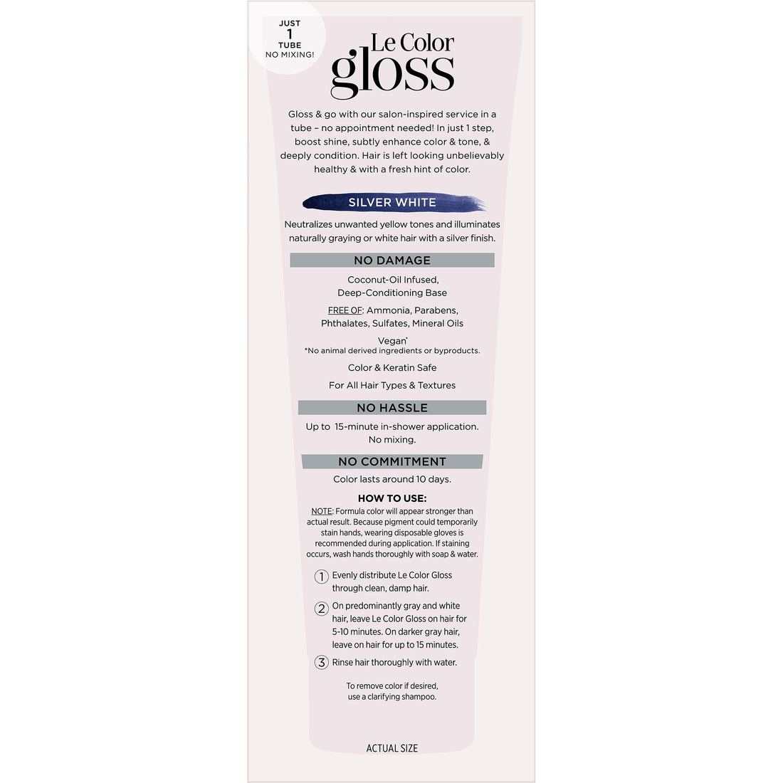 L'Oreal Paris Le Color Gloss One Step Toning Gloss, In-Shower Hair Toner with Deep Conditioning Treatment Formula for Gray Hair, Silver White, 1 Kit