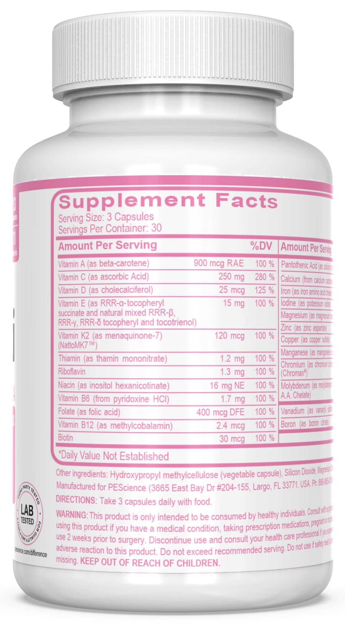 PEScience TruMulti Women's, Multivitamin with Premium Quality Vitamin C, D, Zinc for Immune Support, 90 Capsules