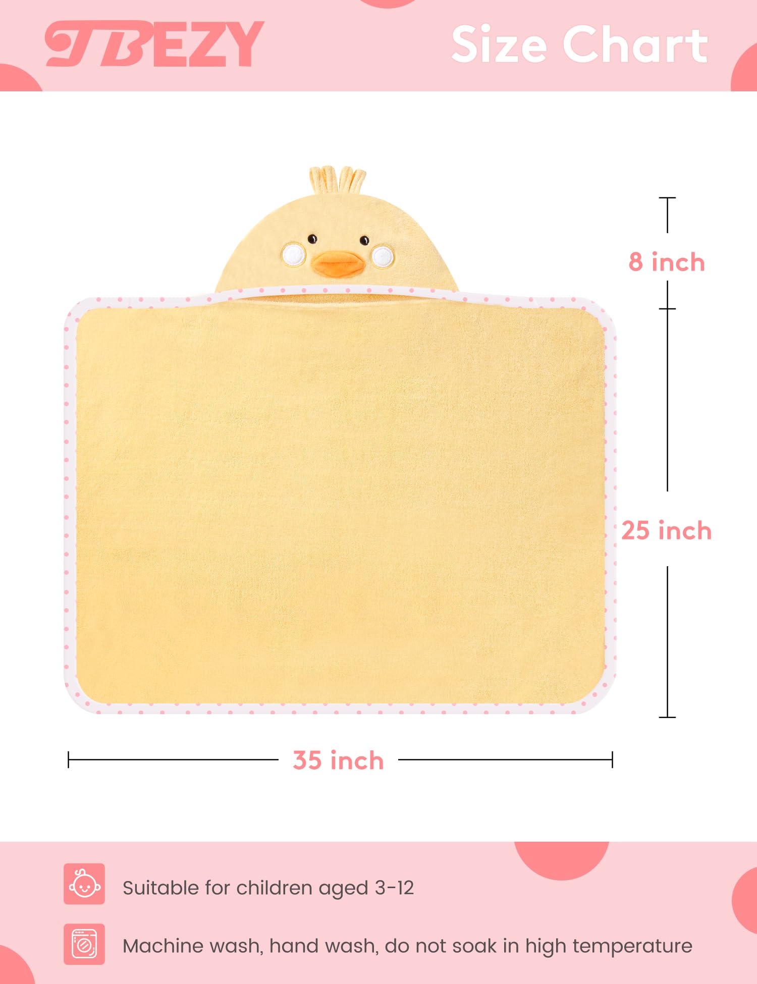 TBEZY Baby Hooded Towel with Unique Animal Design Ultra Soft Thick Cotton Bath Towel for Newborn (Chick)