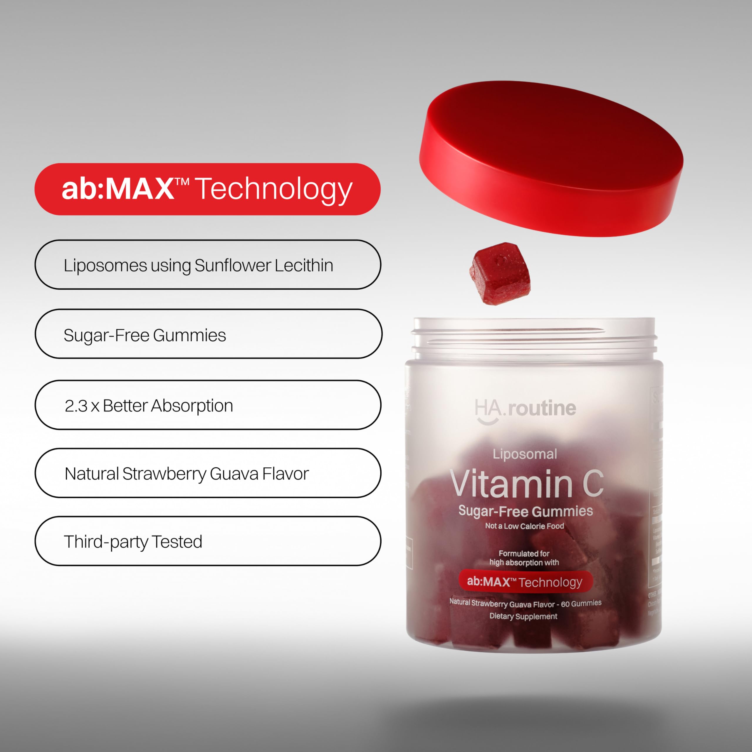 Haroutine Liposomal Vitamin C Sugar-Free Gummies - 500mg, 60 Gummies, 30 Servings, Immunity Booster, Collagen Support, Antioxidant, Eco-Friendly Jar- Strawberry Guava Flavor