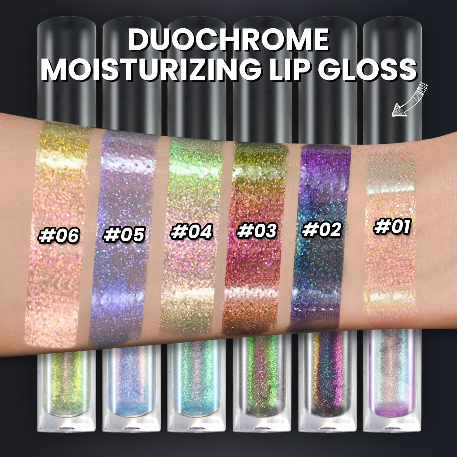 JUR MORNIER Chameleon Lip Gloss Magic Color Changing Moisturizing Lip Oil Multichrome Sparkly Metallic Color Intense with Highly Pigment Liquid Lipstick (03, 3.5ml)