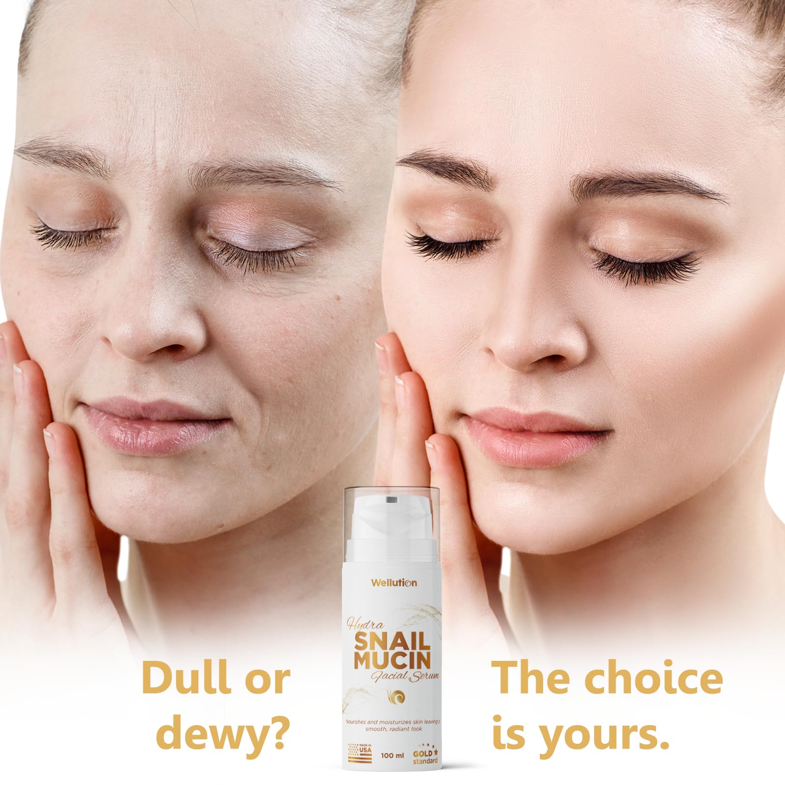 Hydrating Snail Mucin Serum – With Hyaluronic Acid & Aloe – Korean Anti-Aging Skincare – 80% Pure – 3.4oz – Made in USA - by WELLUTION