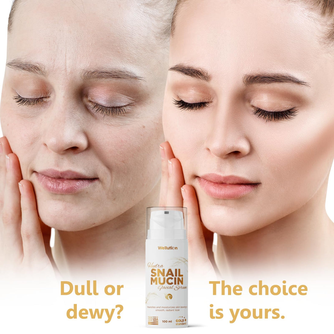 Hydrating Snail Mucin Serum – With Hyaluronic Acid & Aloe – Korean Anti-Aging Skincare – 80% Pure – 3.4oz – Made in USA - by WELLUTION