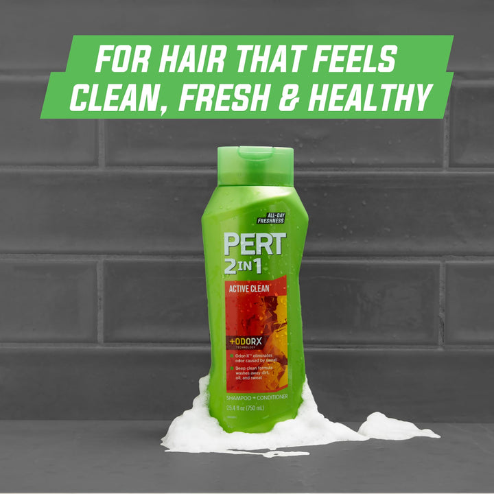 PERT 2 in 1 Active Clean Shampoo and Conditioner - Deep Clean with Odor Elimination Technology - Leaves Hair Manageable and Fresh All Day - 25.4 oz