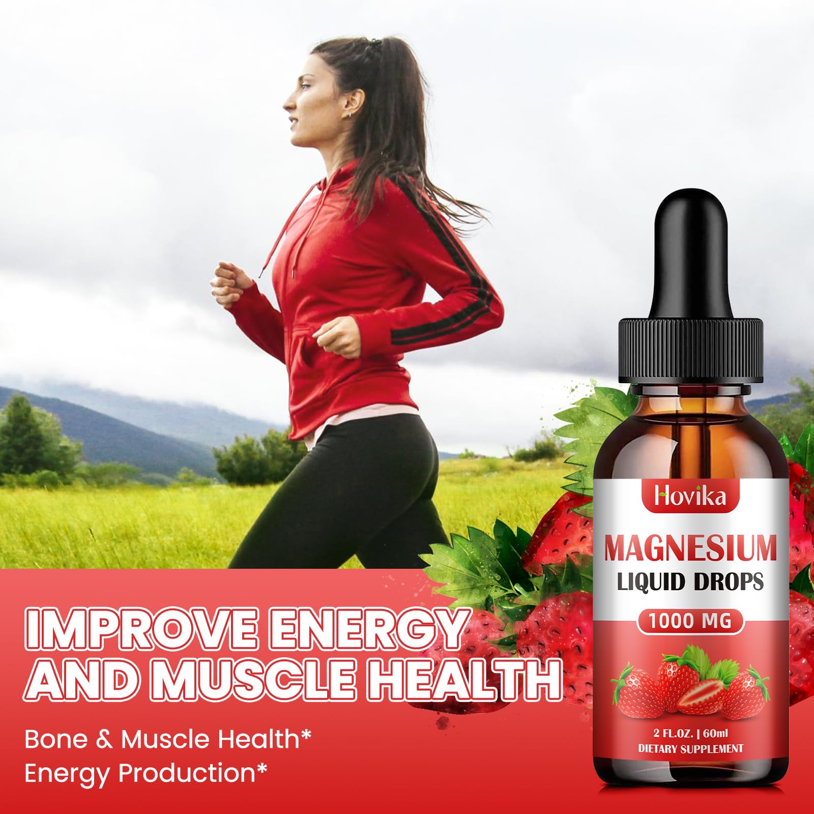 Magnesium Glycinate Liquid Drop with Citrate, Malate and Taurate, Calm Magnesium Supplement with Calcium, Potassium, Zinc, CoQ10, D3, B6, B12 for Relax Mood, Muscle, Energy- Strawberry Flavor, 2 Fl Oz