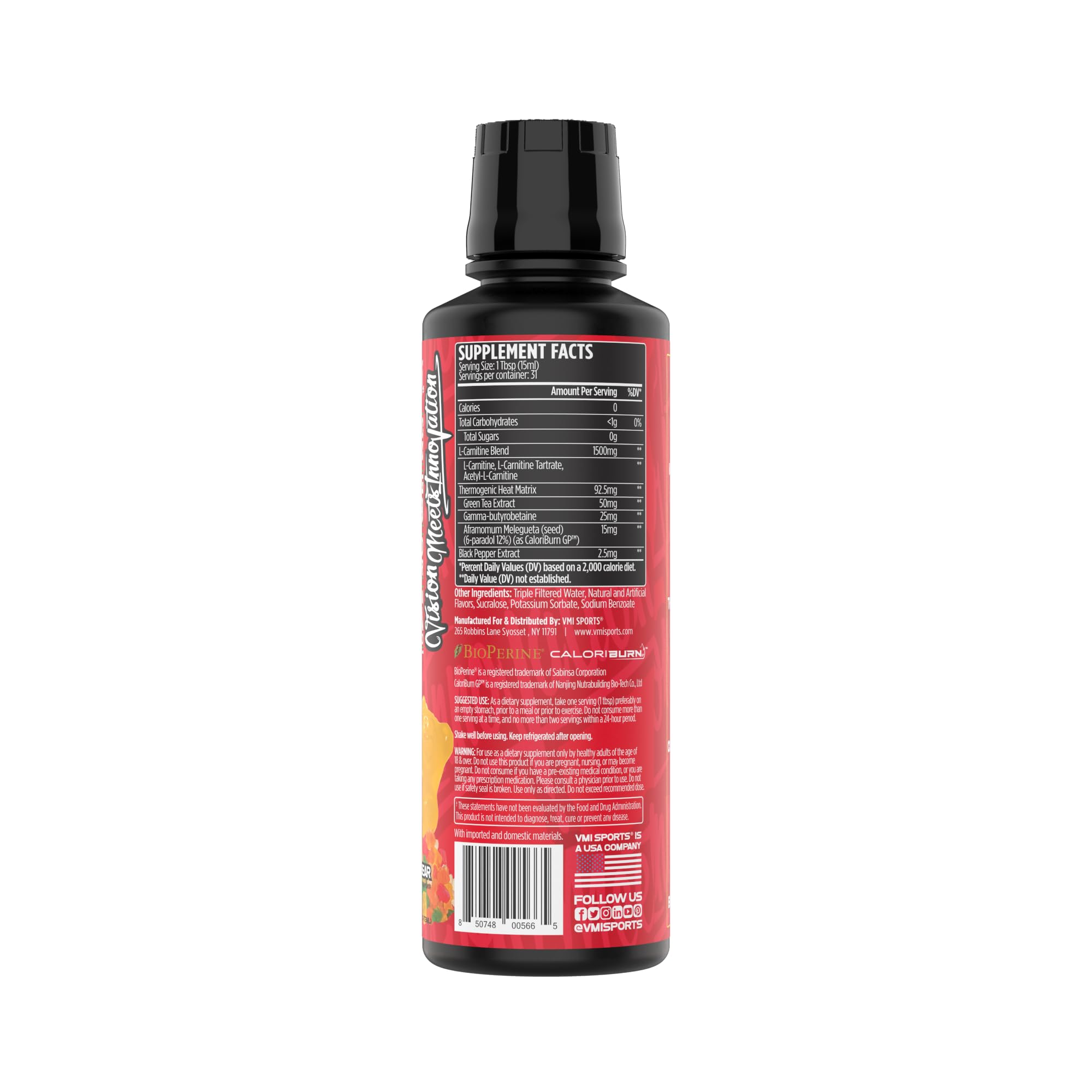 VMI Sports L-Carnitine 1500 Heat Stimulant Free Thermogenic Metabolic Support & Fat Loss for Men & Women | 1500mg L-Carnitine | Convenient Liquid (Gummy Bear)