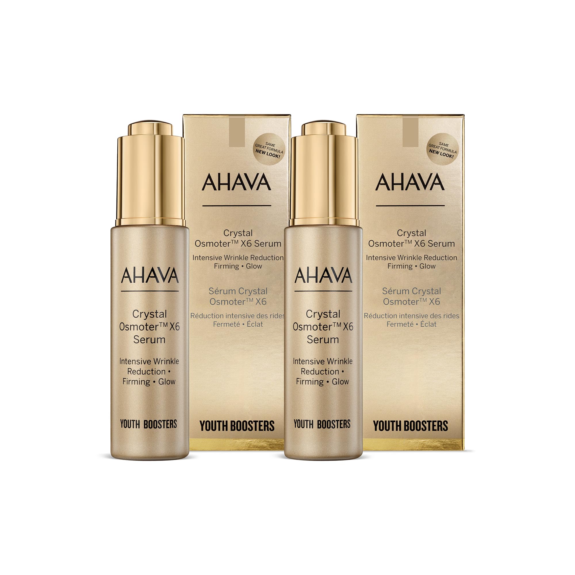AHAVA Crystal Osmoter X6 Serum Duo Set, 1 Fl.Oz x 2 - Smooth oily lotion with Dead Sea Minerals & Osmoter, to enhance skin radiance, provide firmness and treatment against wrinkles & fine lines