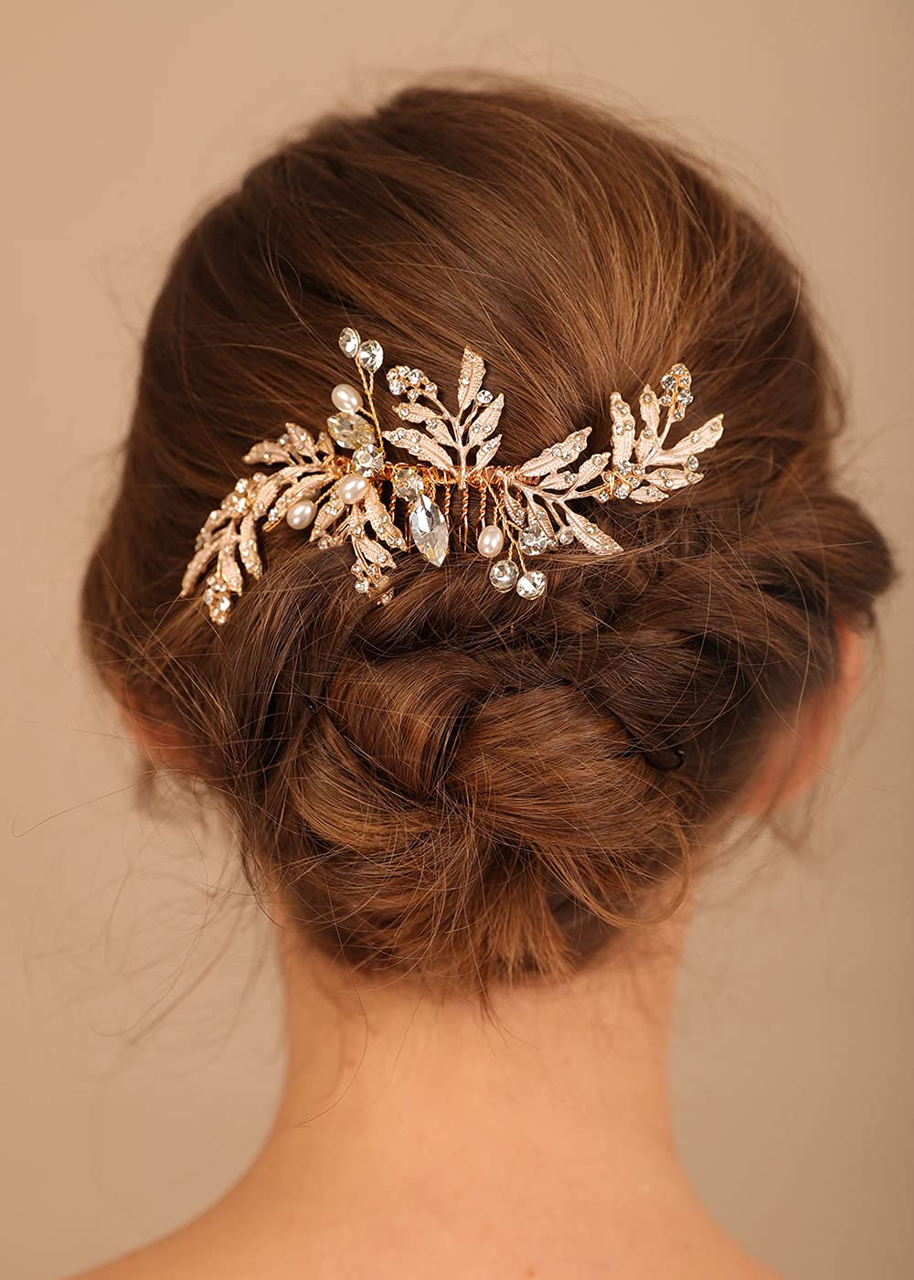 Deniferymakeup Wedding Gold Rhinestone Pearls Flower And Leaf Hair Comb Bridal Vintage Headpiece Crystal Women Hair Comb Bridal Hair Comb Wedding Hair Piece Wedding Accessories Jewelry Set