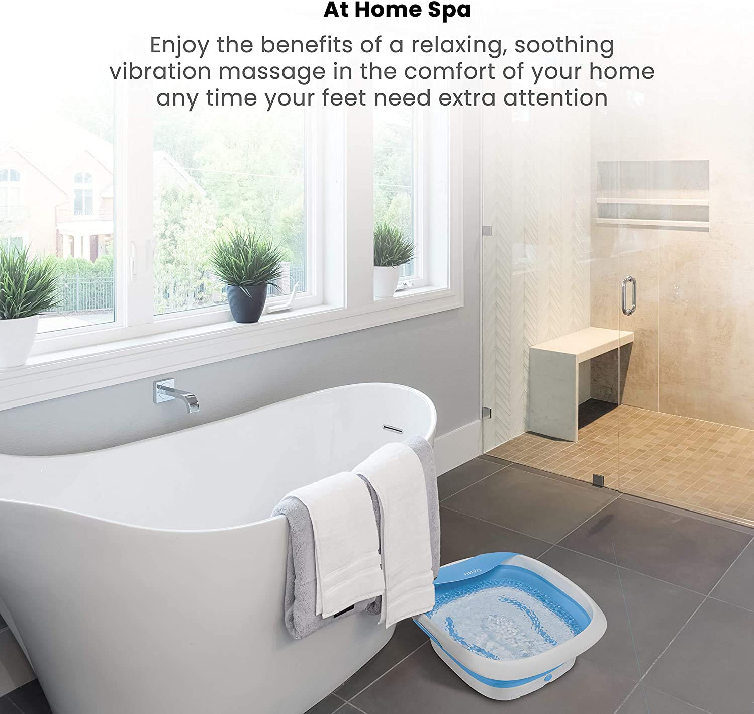 HoMedics Compact Pro Spa Collapsible Footbath with Heat, Vibration massage, Acu-node surface, Safe for use with Epsom salts, FB-350