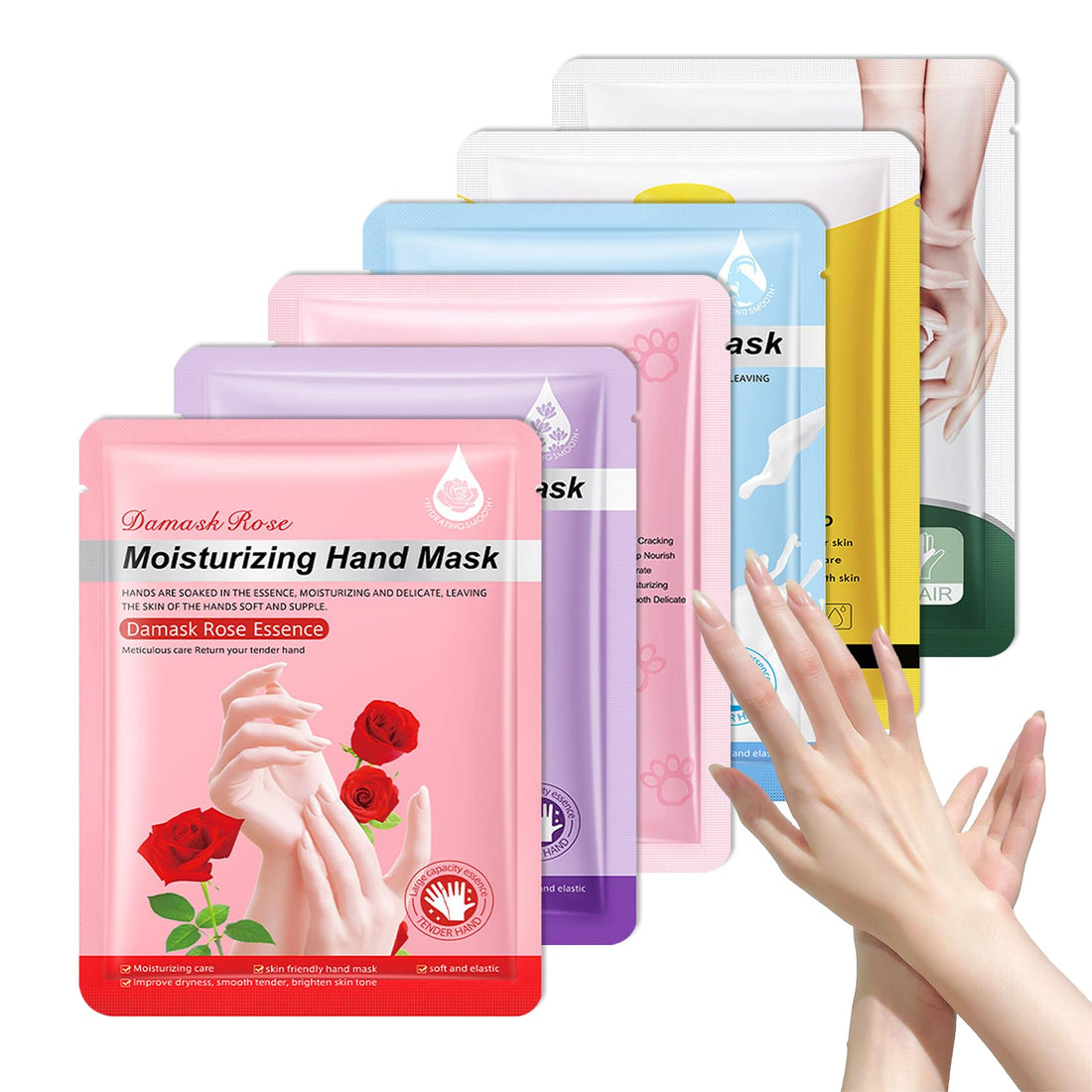 LZYLLS 6 Pairs Hand Masks Moisturizing Gloves, Hydrating Hand Mask Moisturizer Gloves Care for Dry Cracked Hands, Smooth Long Lasting Soft Firming Hand Mask Gift Set for Men Women(D