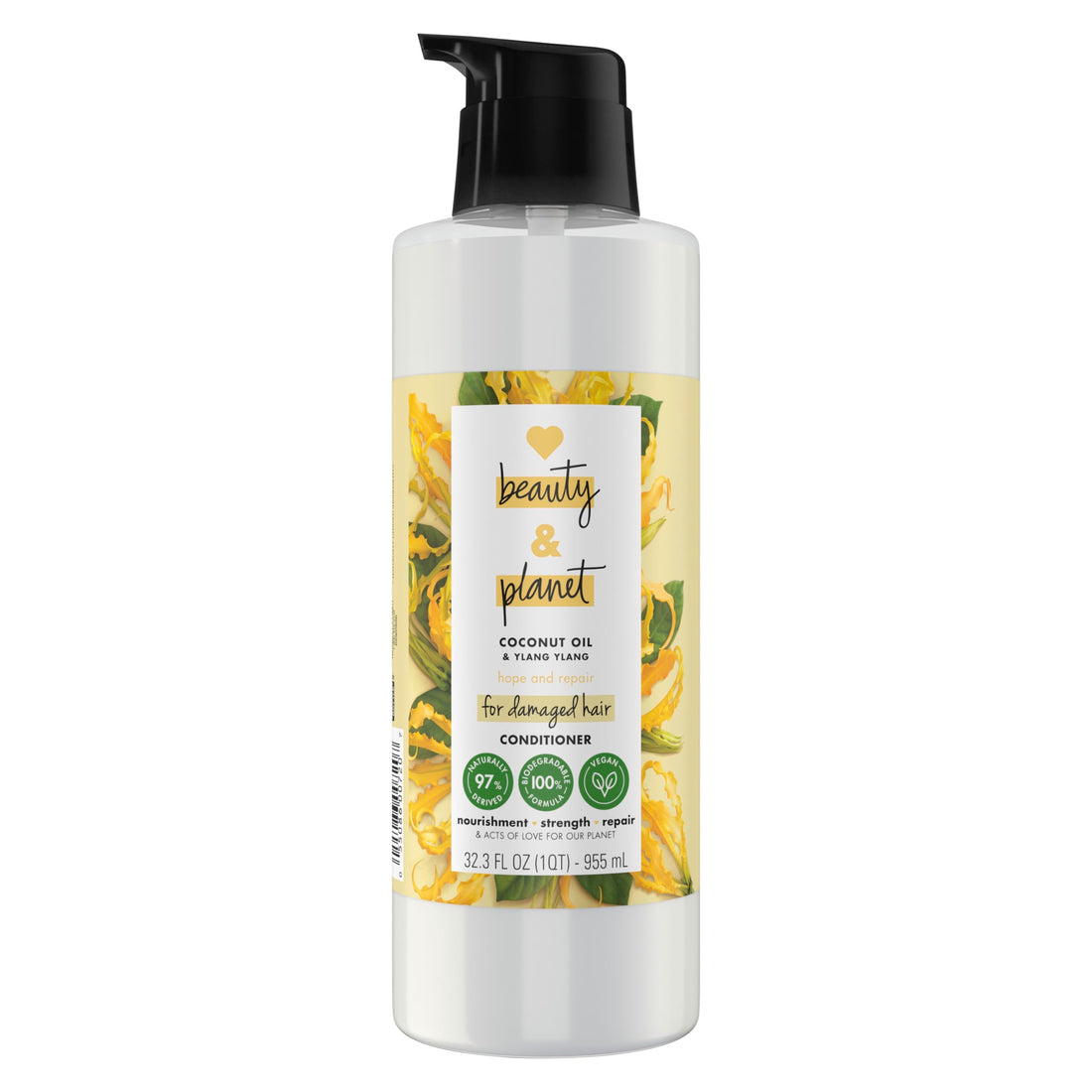 Love Beauty And Planet Conditioner, Hope and Repair for Split Ends, Dry & Damaged Hair Treatment with Coconut Oil & Ylang Ylang, 32.3 oz, Vegan,