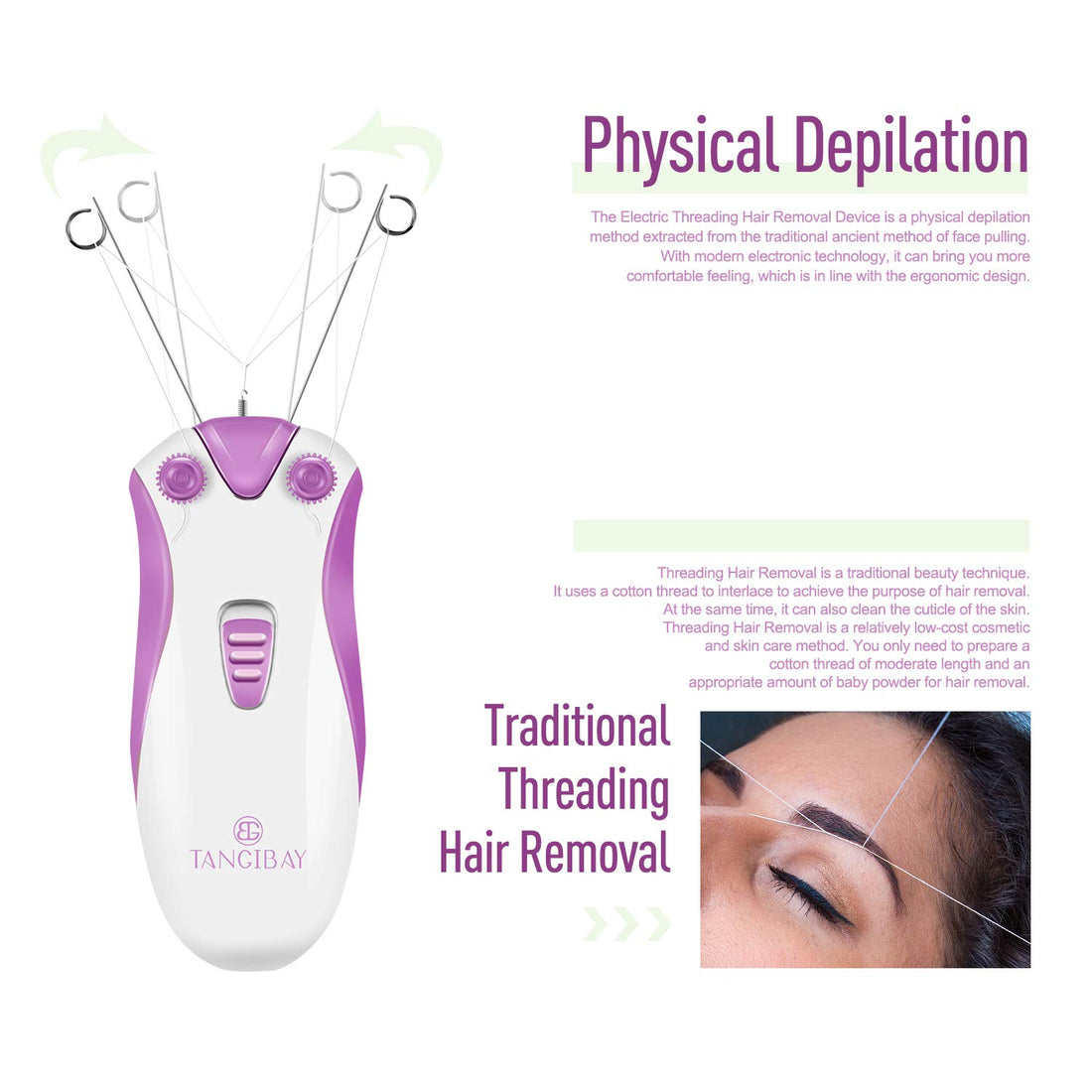 TANGIBAY Facial Threading Hair Removal and Cotton Thread Face Epilator for Women and Ladies, Electric Cordless and Rechargeable (Rose Purple)