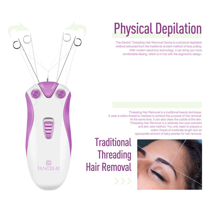 TANGIBAY Facial Threading Hair Removal and Cotton Thread Face Epilator for Women and Ladies, Electric Cordless and Rechargeable (Rose Purple)