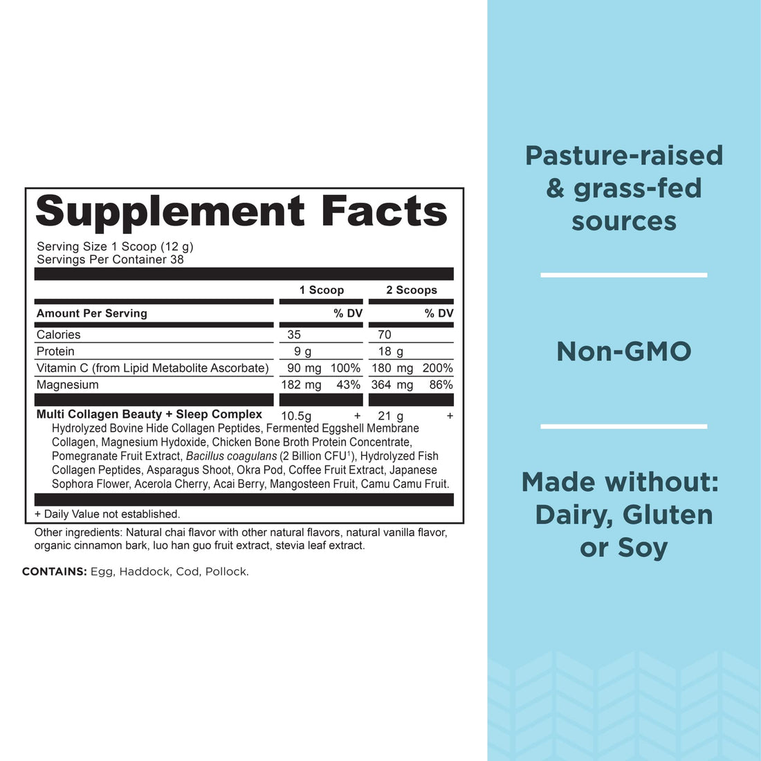 Ancient Nutrition Collagen Powder Protein, Multi Collagen Protein Beauty + Sleep with Vitamin C, Vanilla Chai, Hydrolyzed Collagen Peptides Supports Skin and Nails, Sleep, 16.1oz