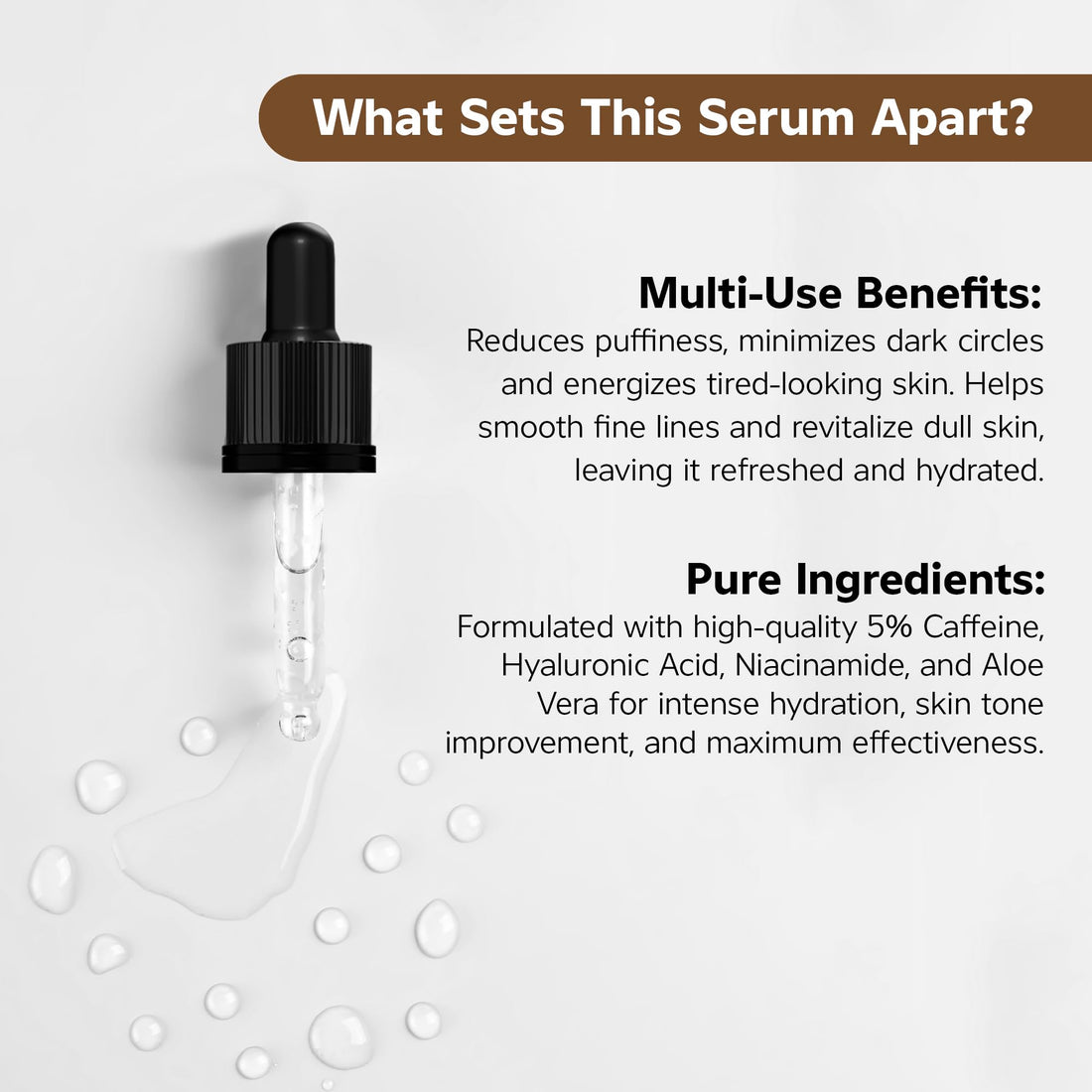 Caffeine Eye Serum for Face and Skin, Hydrating Solution, Reduces Dark Circles, Puffiness & Fine Lines, Moisturizing