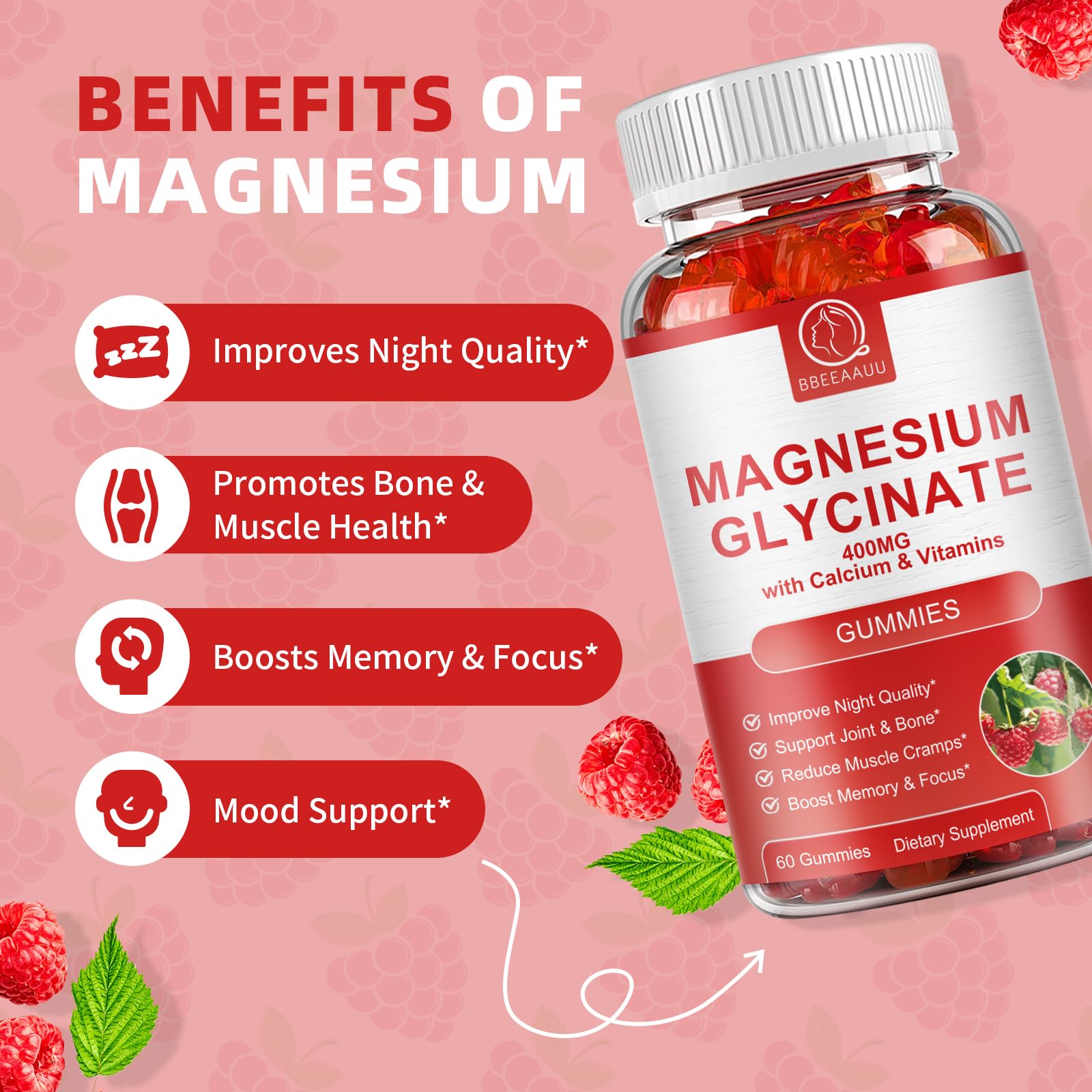 2 Pack Magnesium Glycinate Gummies for Women & Men - Calcium Gummies, Magnesium Supplement Complex with Malate, Potassium - Sugar Free