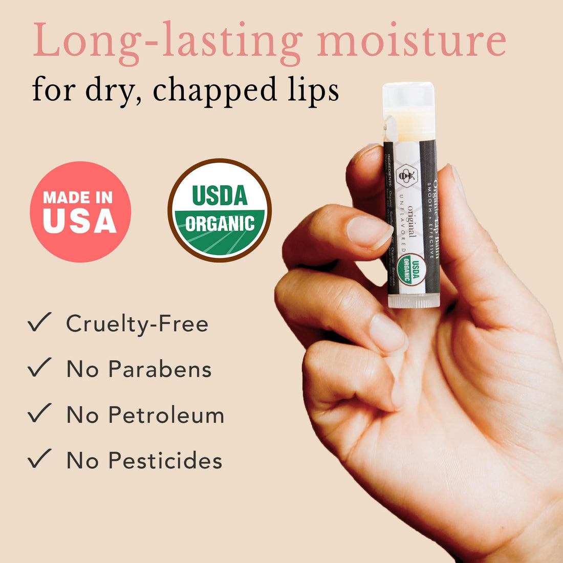 Beauty by Earth Organic Beeswax Lip Balm, Unflavored and Unscented (4 Pack)