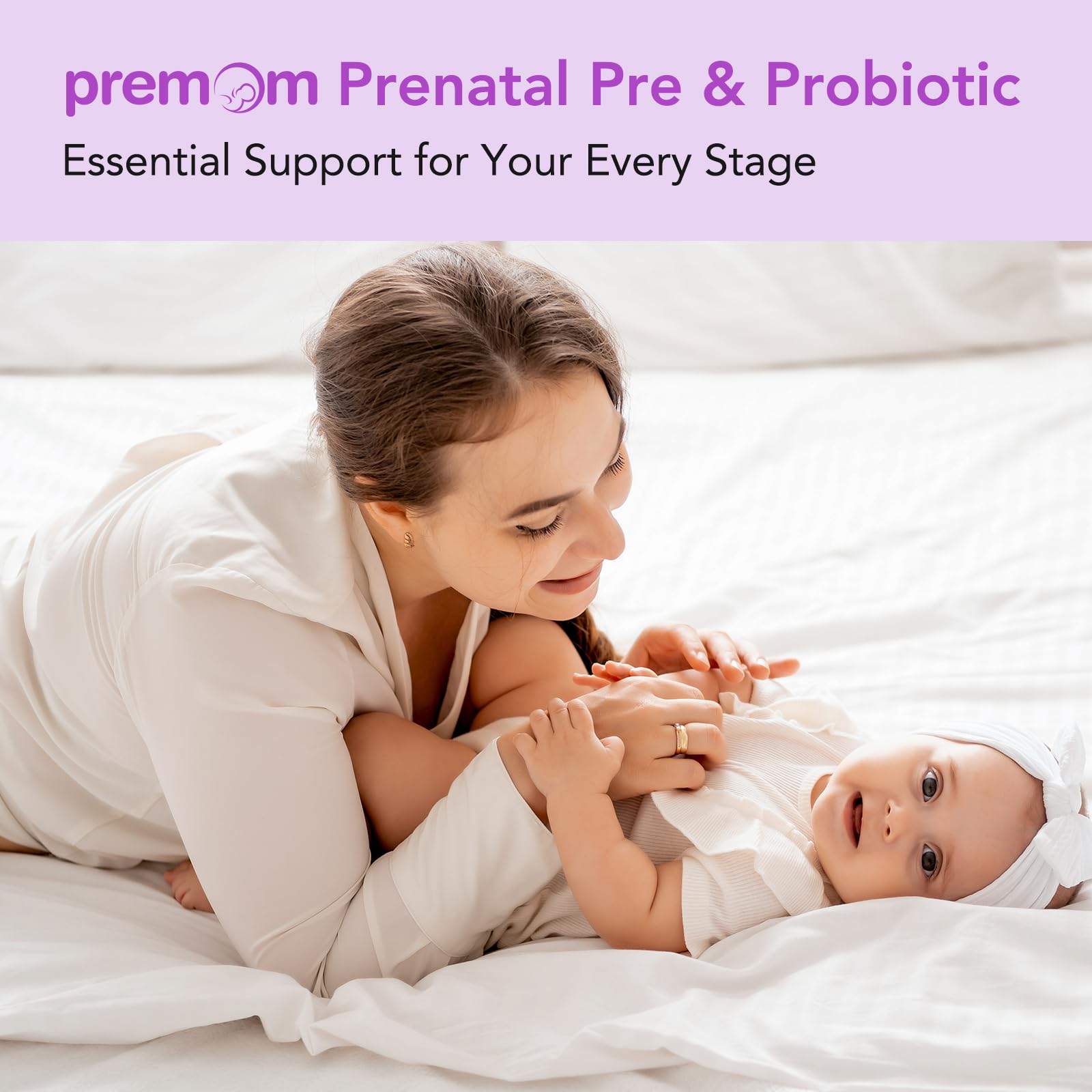 Premom Prenatal Pre & Probiotics for Women: Organic Prebiotics, 30 Billion CFU, 18 Diverse Strains - Supports Digestive, Gut & Immune Health for Mom and Baby - Daily Capsules