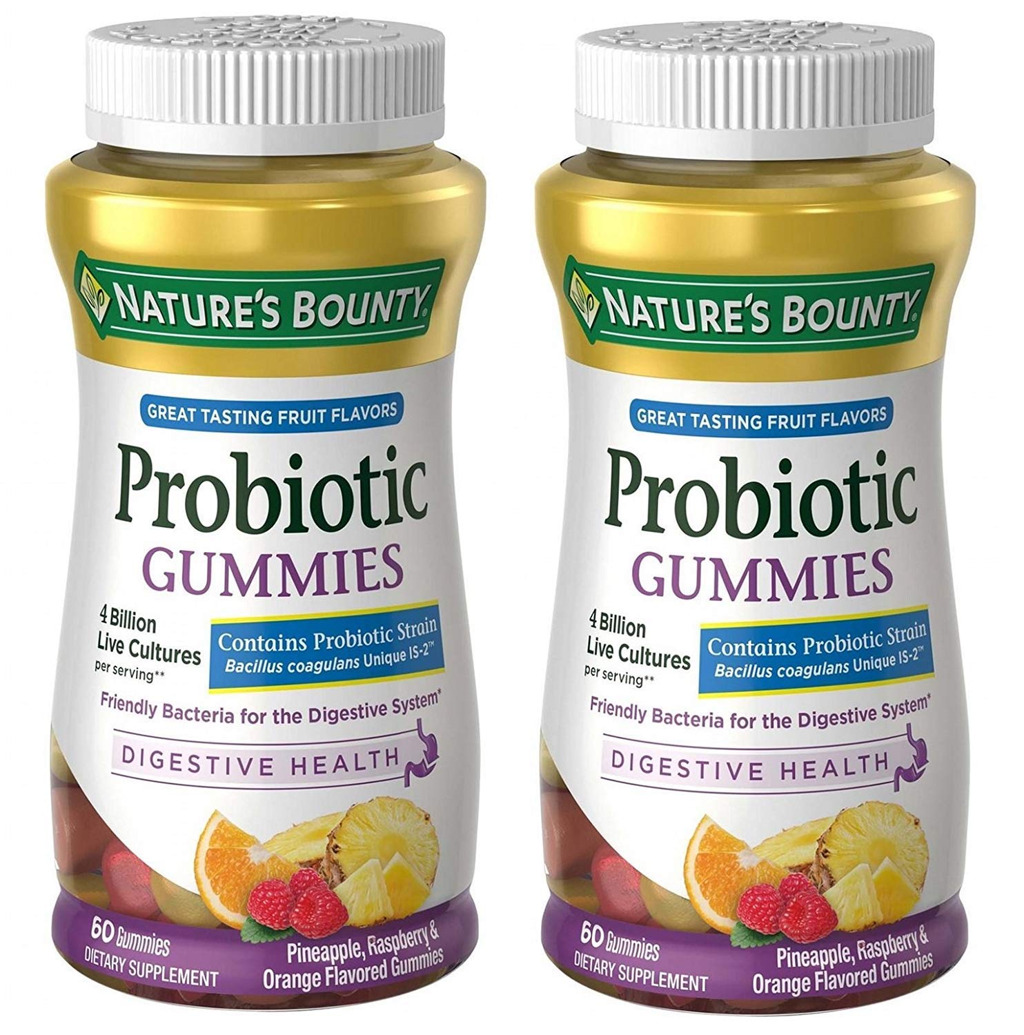 Nature's Bounty Probiotic Gummies, Dietary Supplement, For Digestive Health, Natural Fruit Flavors, 2 Pack, 120 Gummies
