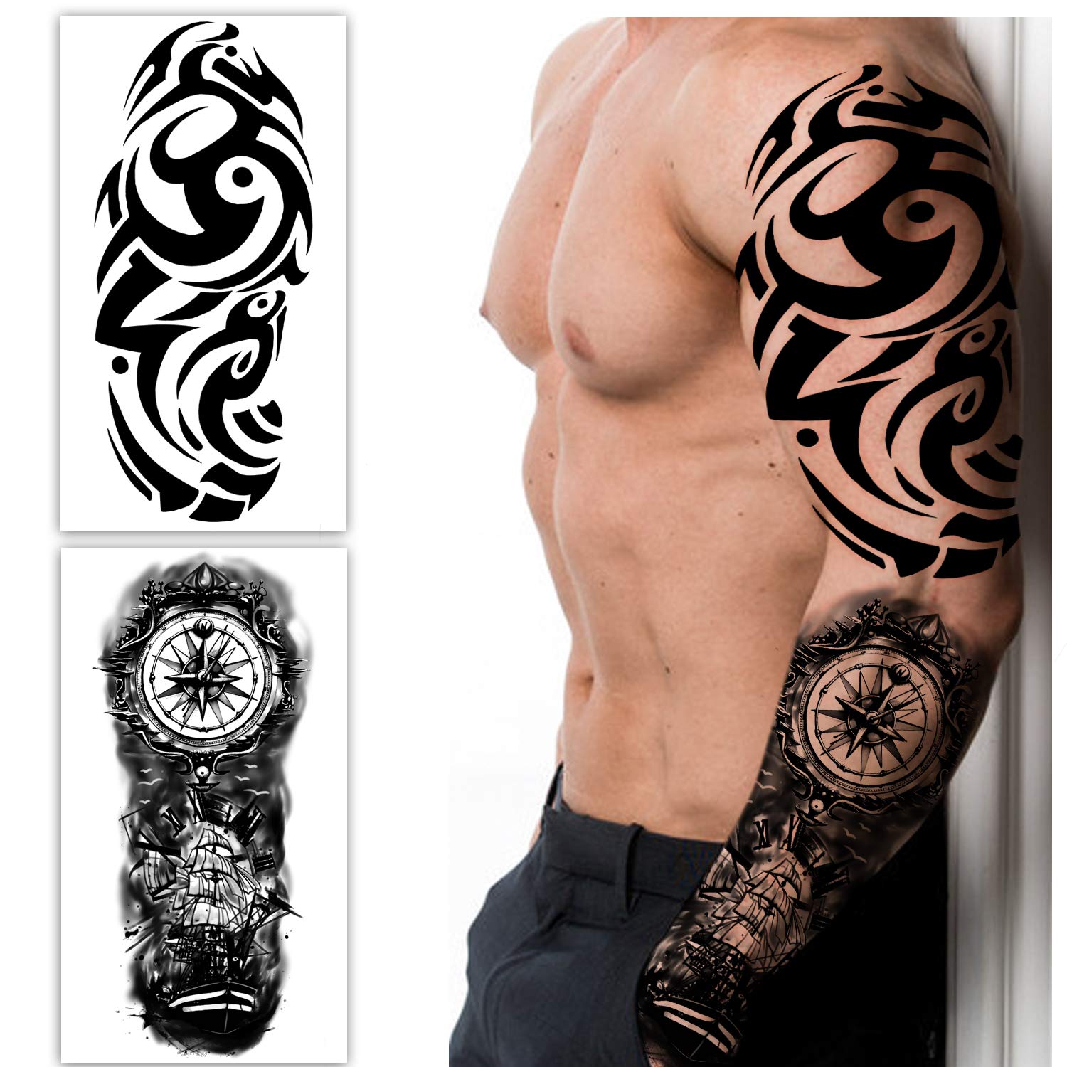 Extra Large waterproof Temporary Tattoos 8 Sheets Full Arm Fake Tattoos and 8 Sheets Half Arm Tattoo Stickers for Men and Women (22.83X7.1)