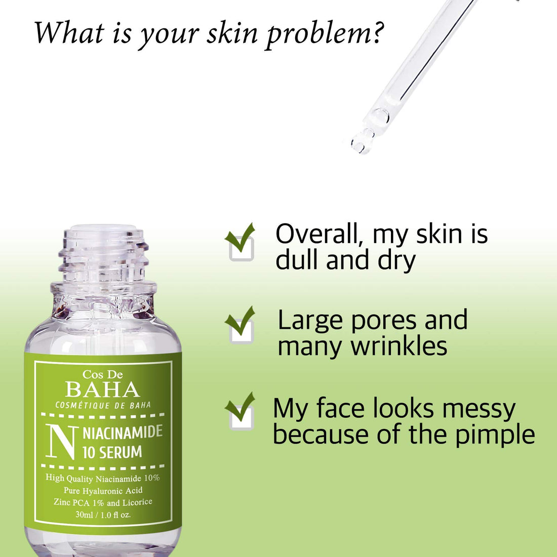 Cos De Baha Niacinamide Serum 10% With Hyaluronic Acid-Tightens Pores, Reduces Wrinkles, Boosts Collagen & Repairs Skin, Fades Dark Spots, Whitening Day Night Serum, Organic, Vitamin B3 1Fl-Oz