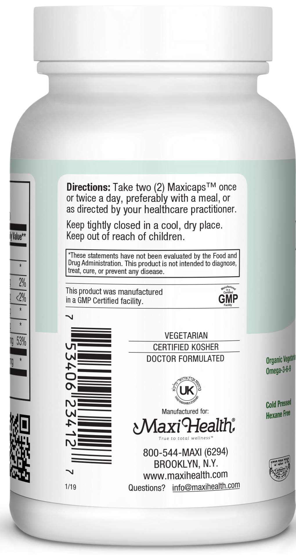 Maxi Flax Caps – Organic Flaxseed Oil, Omega 3, 6, 9 - Cold Press - Hexane Free, 700 mg – Kosher, 120 caps