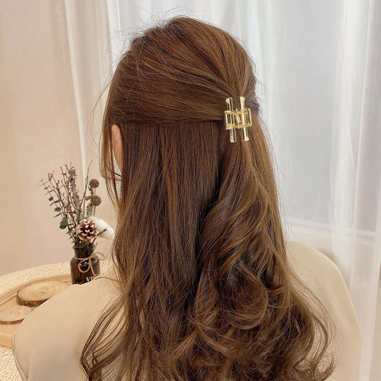 VinBee Small Claw Clips - 3 PACK, Strong Grip Hair Clips for Women, Small Metal Claw Hair Clips for Thick Hair, 1.1 * 1.57 inches (Silver + Gold + Rose Gold)