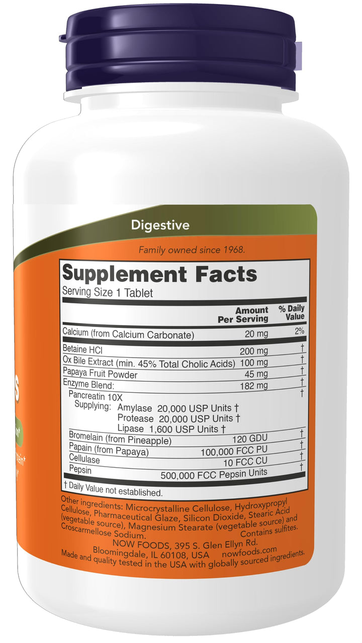 NOW Foods Supplements, Super Enzymes, Formulated with Bromelain, Ox Bile, Pancreatin and Papain, 180 Tablets