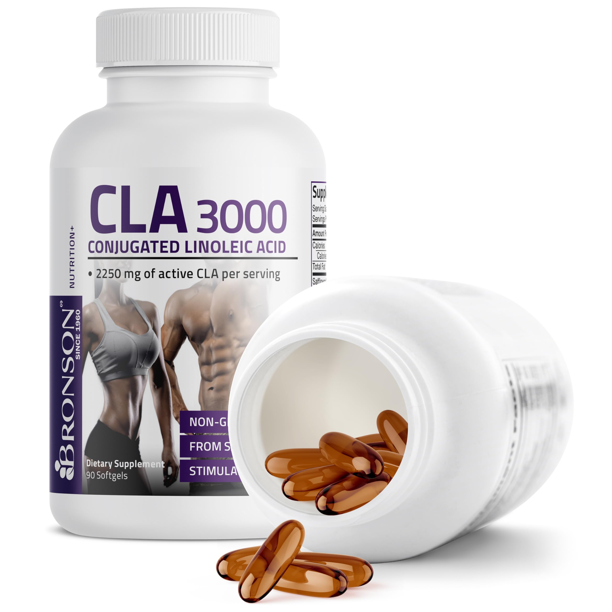 Bronson CLA 3000 Extra High Potency Supports Healthy Weight Management Lean Muscle Mass Non-Stimulating Conjugated Linoleic Acid, 90 Softgels